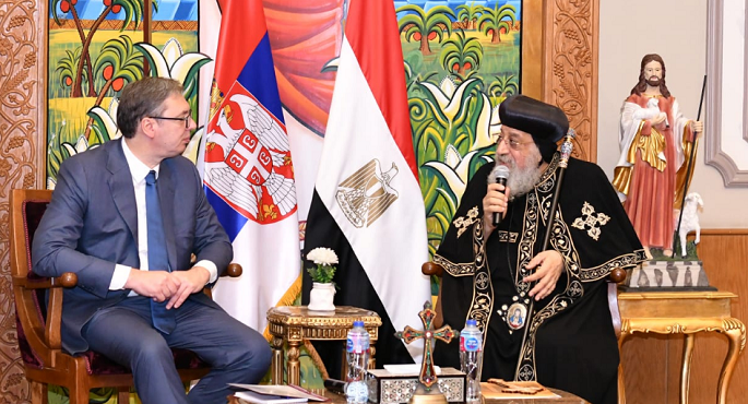 البابا تواضروس يستقبل الرئيس الصربي بالمقر البابوي بالعباسية