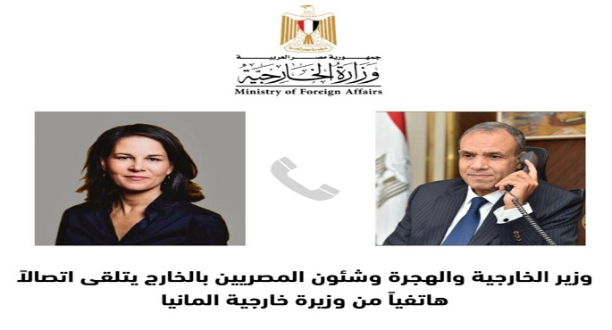 وزير الخارجية والهجرة يتلقي اتصالاً هاتفياً من وزيرة خارجية ألمانيا