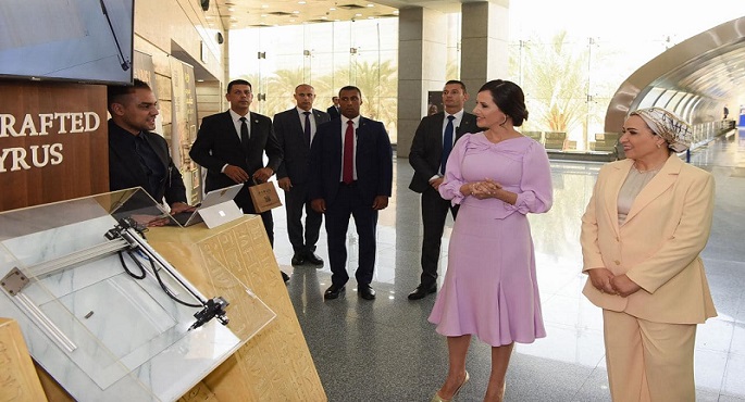 بالصور.. قرينة رئيس الجمهورية وسيدة صربيا الأولى تزوران المتحف القومي للحضارة