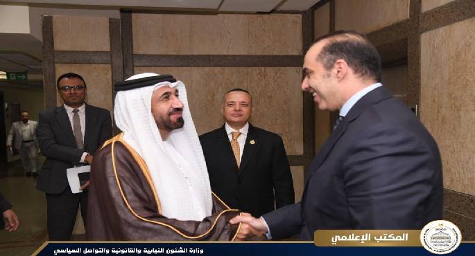 وزير الشئون النيابية يلتقي محمد أحمد اليماحي، رئيس البرلمان العربي