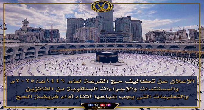 الداخلية: 220 ألفا و300 جنيه تكلفة حج القرعة غير شاملة تذكرة السفر .. وبدء التحصيل السبت