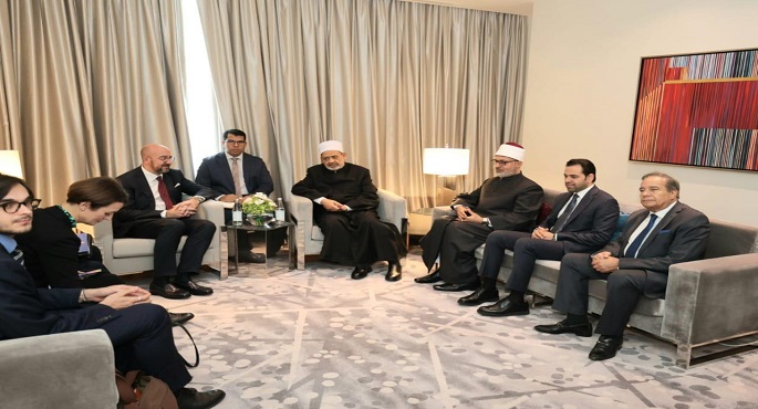 “الطيب” لرئيس المجلس الأوربي:الأزهر خطا خطوات كبيرة للانفتاح على الآخر