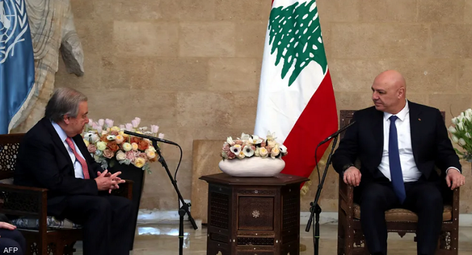 خلال استقباله جوتيريش .. جوزيف عون : على إسرائيل الانسحاب من جنوب لبنان