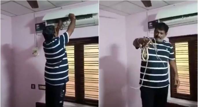 العثور على ثعبان وصغاره داخل جهاز تكييف