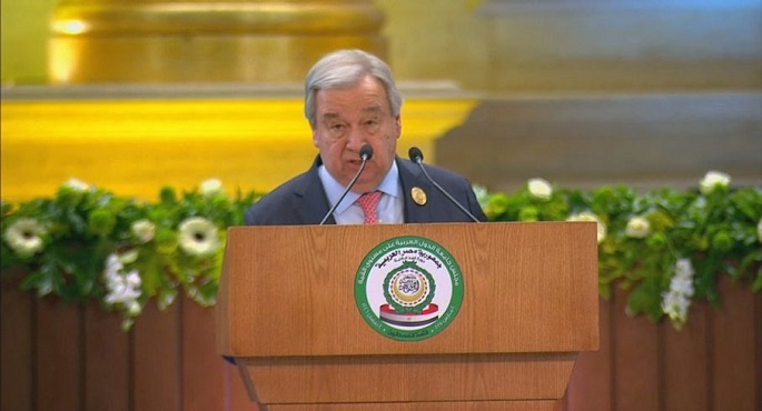 بالفيديو.. جوتيريش أمام القمة العربية: المساعدات غير قابلة للتفاوض ويجب تجنب استئناف الأعمال العدائية بغزة