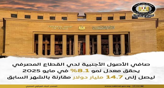 صافي الأصول الأجنبية بالقطاع المصرفى المصرى يرتفع لـ14.7 مليار دولار بنهاية مايو 2025
