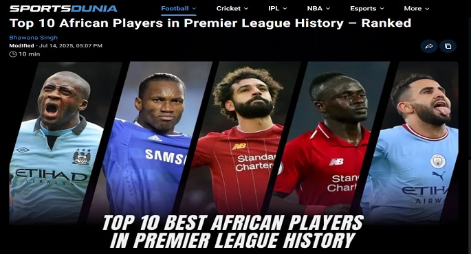 شبكة “sportsdunia” محمد صلاح أفضل لاعب أفريقى فى تاريخ الدورى الإنجليزى