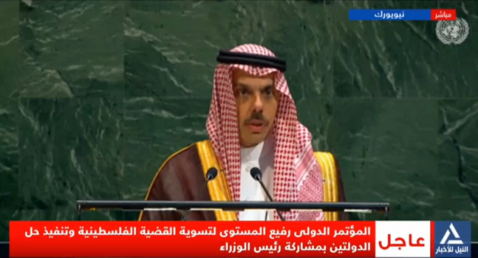 بالفيديو.. وزير الخارجية السعودى: تنفيذ حل الدولتين هو السبيل الوحيد لتحقيق السلام العادل والدائم فى المنطقة