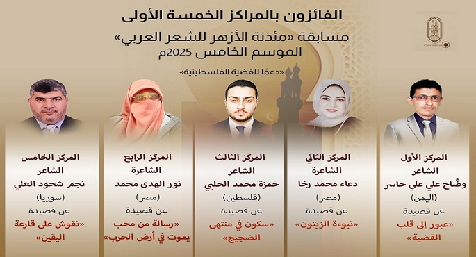 إعلان الفائزين فى مسابقة «مئذنة الأزهر للشعر» المخصص لدعم القضية الفلسطينية