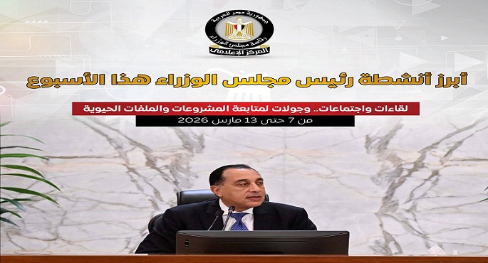 المركز الإعلامى لمجلس الوزراء يستعرض بالإنفوجراف أبرز أنشطة رئيس الوزراء هذا الأسبوع