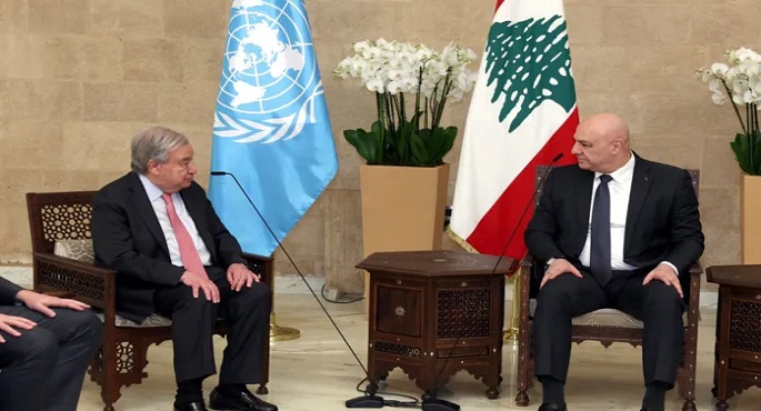 الرئيس اللبنانى يؤكد لجوتيريش ضرورة وقف الاعتداءات الإسرائيلية والاهتمام بشئون النازحين