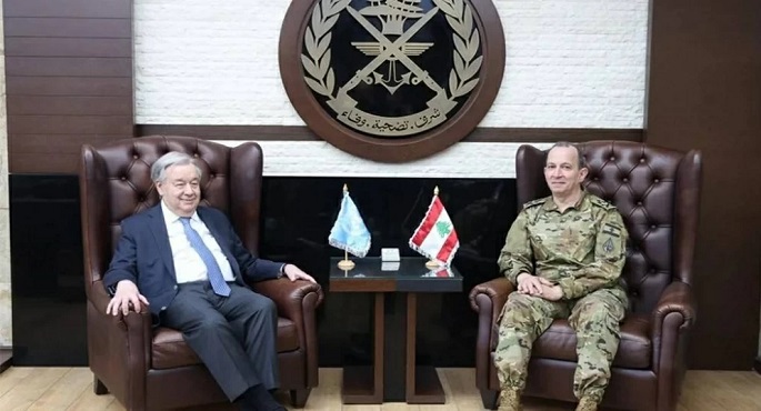 قائد الجيش اللبنانى يبحث مع جوتيريش الأوضاع فى لبنان